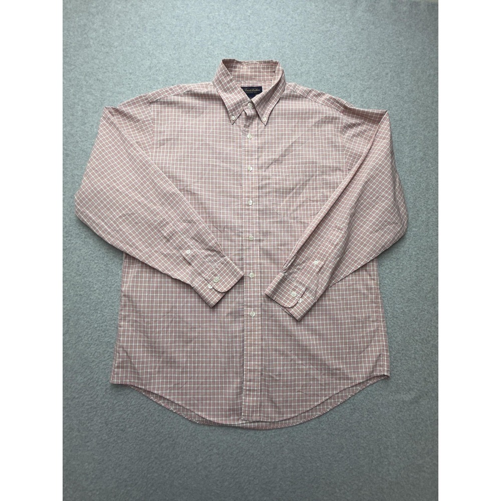 Brooks‎ Brothers Dress Shirt Mens Large Red Check Non Iron Cotton Long Sleeve